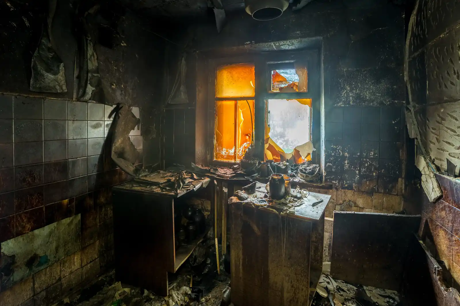 Fire damage restoration crew responding to a house fire in West Valley City, UT